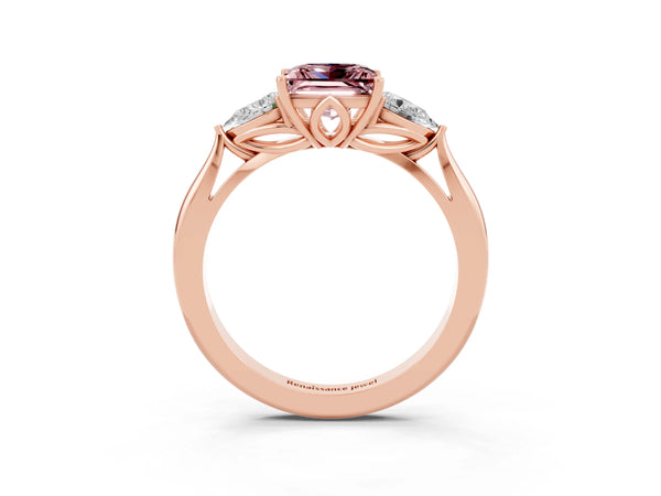 Rose gold Three-Stone Princess Cut Cut Diamond Ring with Pear Side Stones in Four-Prong Setting