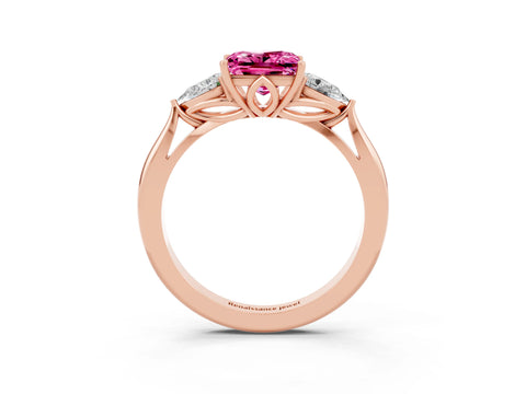 Rose gold Three-Stone Princess Cut Cut Diamond Ring with Pear Side Stones in Four-Prong Setting_3
