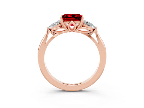 Rose gold Three-Stone Princess Cut Cut Diamond Ring with Pear Side Stones in Four-Prong Setting_3