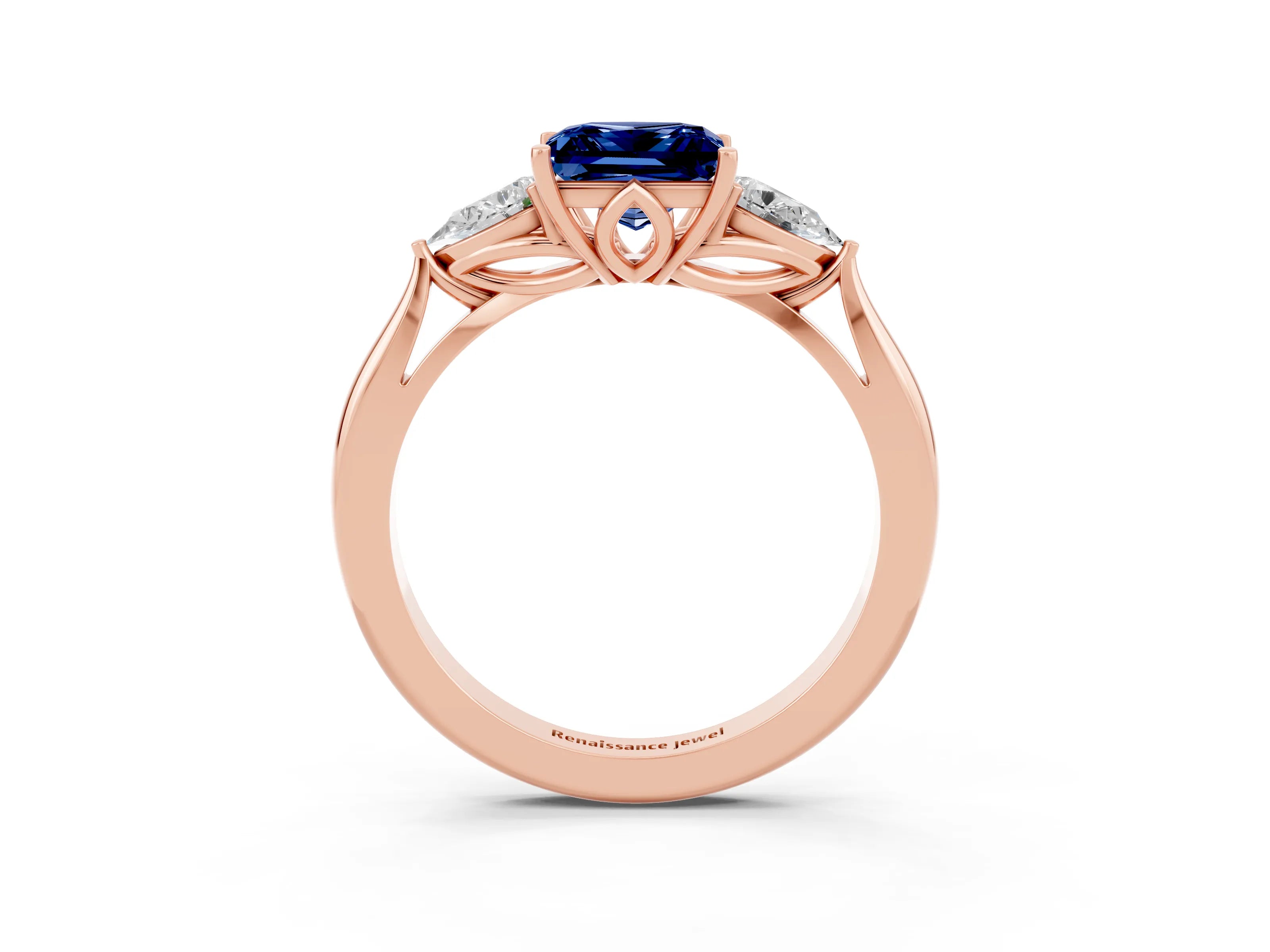 Rose gold Three-Stone Princess Cut Cut Diamond Ring with Pear Side Stones in Four-Prong Setting_3
