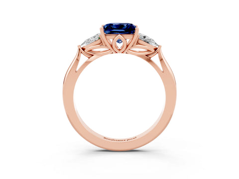 Rose gold Three-Stone Princess Cut Cut Diamond Ring with Pear Side Stones in Four-Prong Setting_3