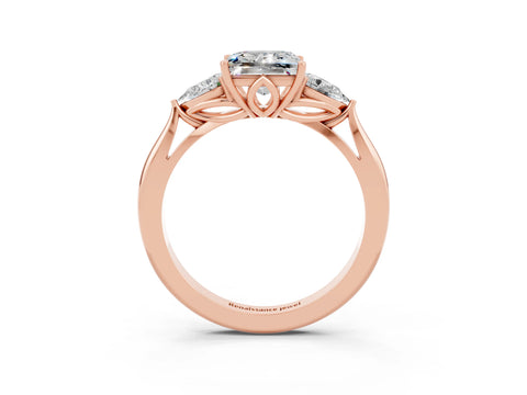 Rose gold Three-Stone Princess Cut Cut Diamond Ring with Pear Side Stones in Four-Prong Setting_3