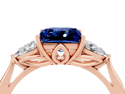 Rose gold Three-Stone Princess Cut Cut Diamond Ring with Pear Side Stones in Four-Prong Setting_4