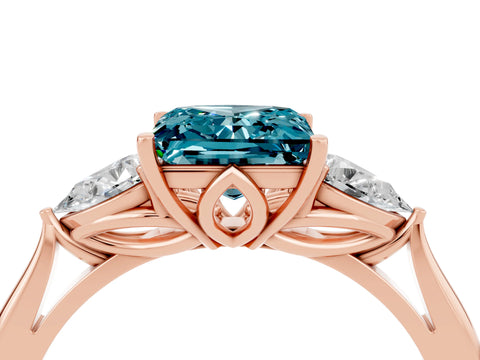 Rose gold Three-Stone Princess Cut Cut Diamond Ring with Pear Side Stones in Four-Prong Setting_4