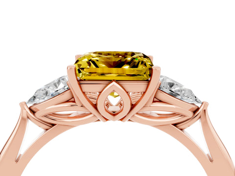 Rose gold Three-Stone Princess Cut Cut Diamond Ring with Pear Side Stones in Four-Prong Setting_4