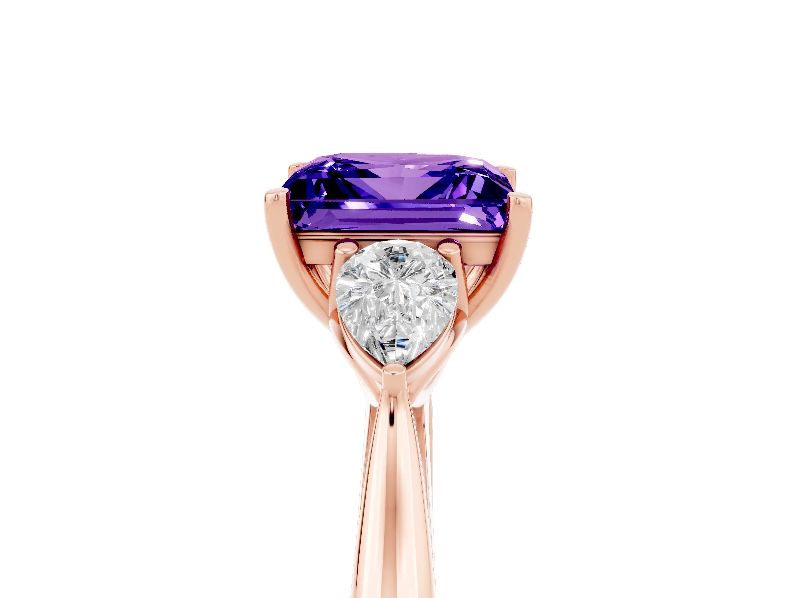 Rose gold Three-Stone Princess Cut Cut Diamond Ring with Pear Side Stones in Four-Prong Setting_5