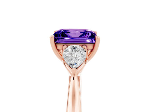 Rose gold Three-Stone Princess Cut Cut Diamond Ring with Pear Side Stones in Four-Prong Setting_5