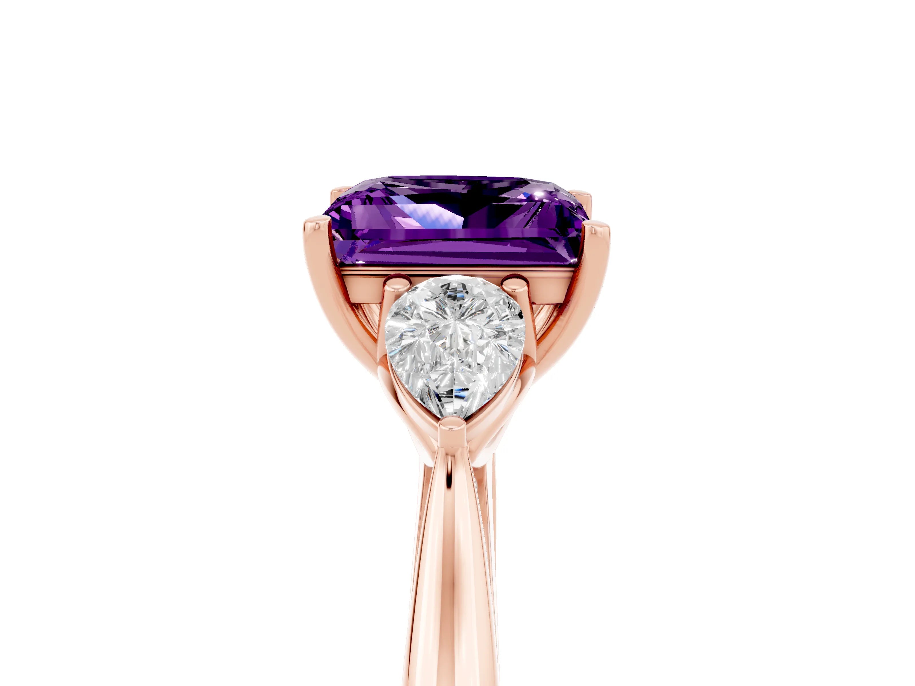 Rose gold Three-Stone Princess Cut Cut Diamond Ring with Pear Side Stones in Four-Prong Setting_5