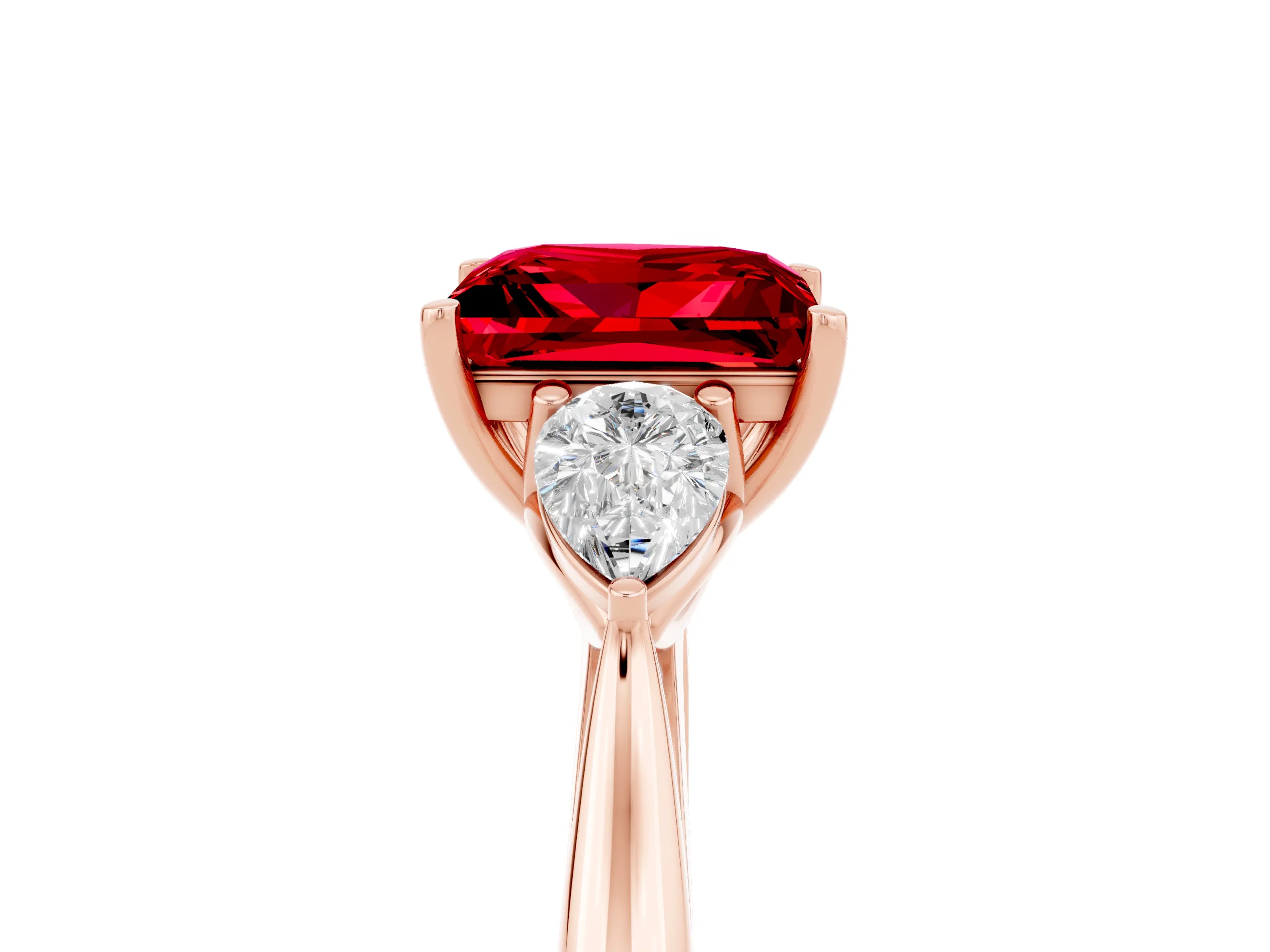 Rose gold Three-Stone Princess Cut Cut Diamond Ring with Pear Side Stones in Four-Prong Setting_5