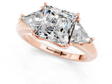 Rose gold Three-Stone Princess Cut Cut Diamond Ring with Trillion Side Stones and Four-Prong Setting_1