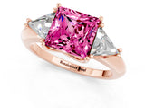 Rose gold Three-Stone Princess Cut Cut Diamond Ring with Trillion Side Stones and Four-Prong Setting_1