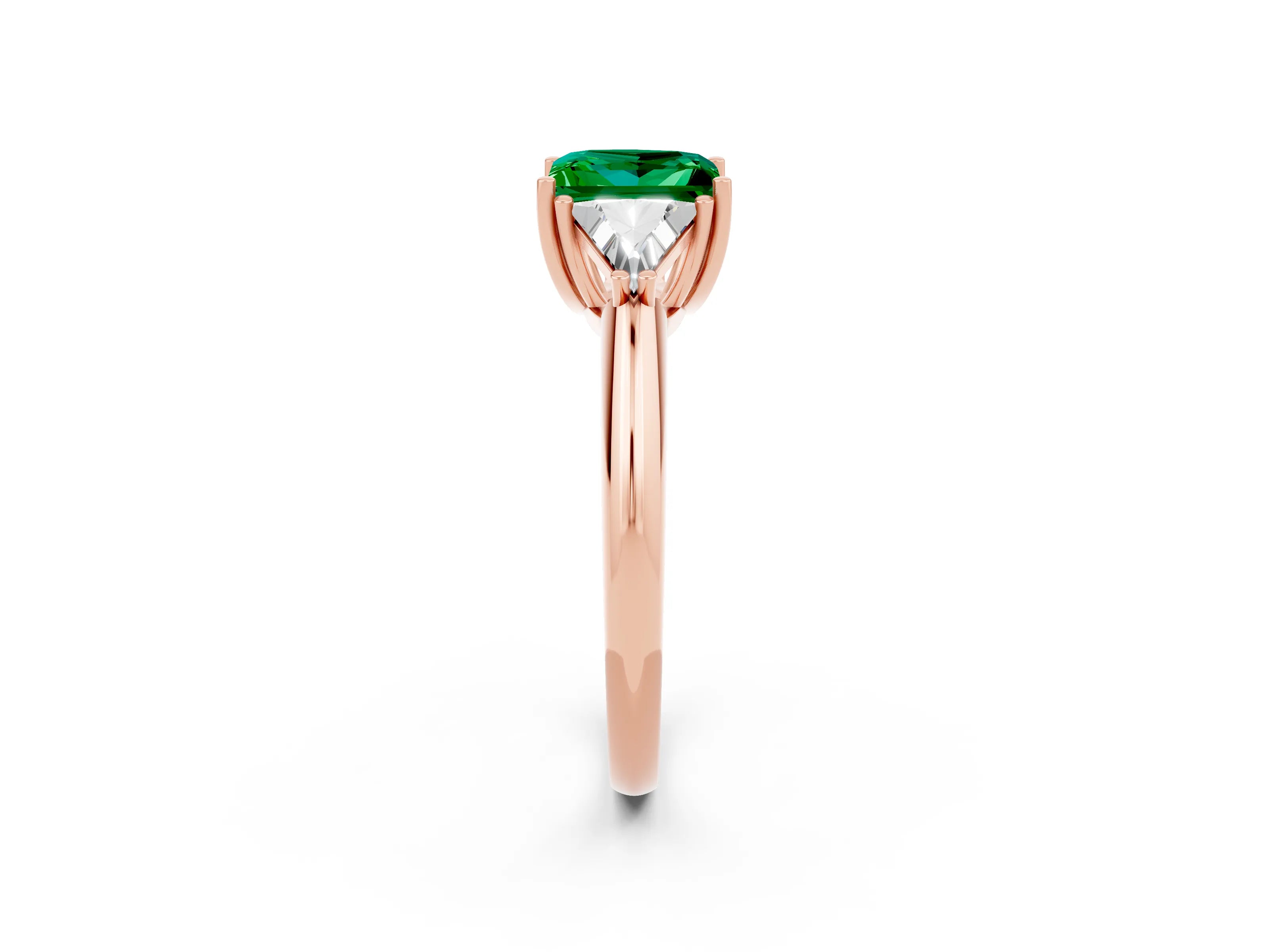 Rose gold Three-Stone Princess Cut Cut Diamond Ring with Trillion Side Stones and Four-Prong Setting_2