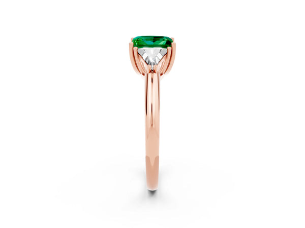Rose gold Three-Stone Princess Cut Emerald Engagement Ring with Trillion Side Stones and Prong Setting
