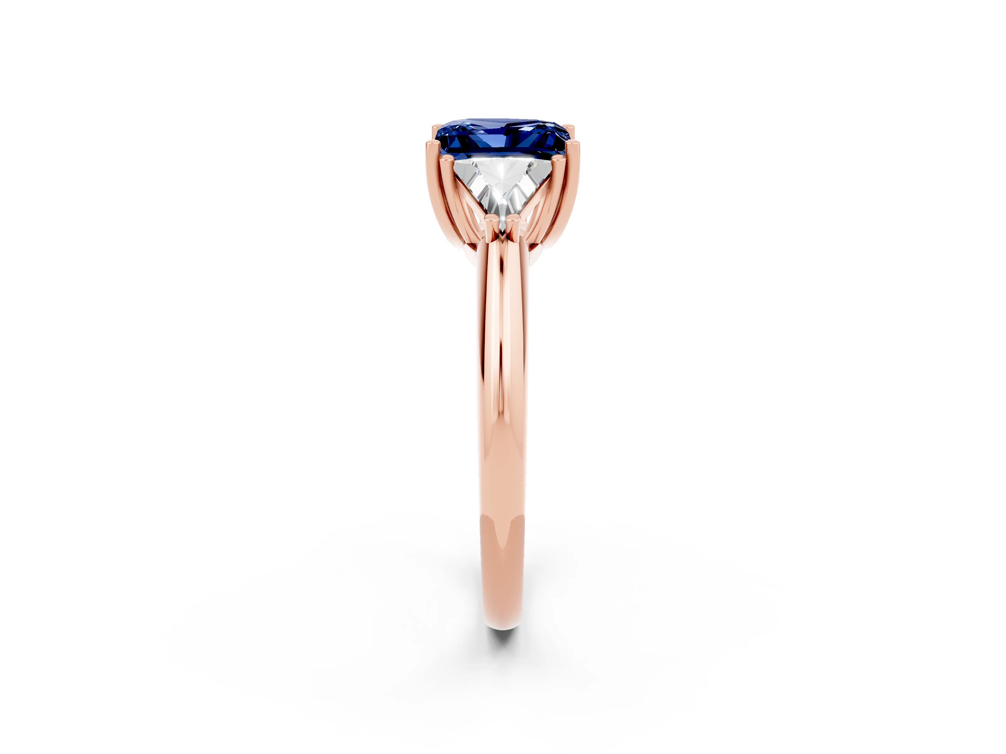 Rose gold Three-Stone Princess Cut Cut Diamond Ring with Trillion Side Stones and Four-Prong Setting_2