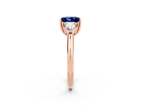Rose gold Three-Stone Princess Cut Cut Diamond Ring with Trillion Side Stones and Four-Prong Setting_2