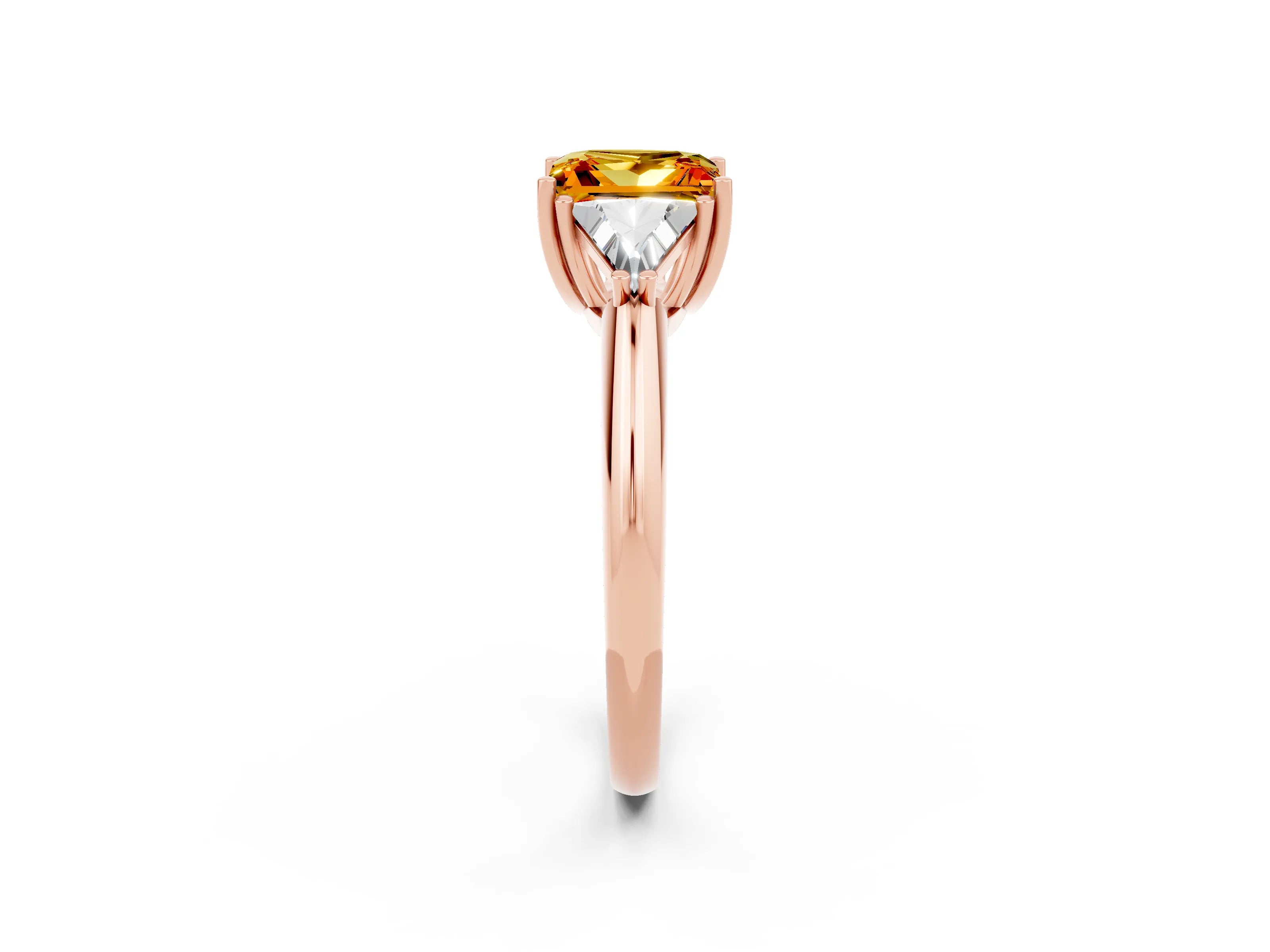 Rose gold Three-Stone Princess Cut Cut Diamond Ring with Trillion Side Stones and Four-Prong Setting_2