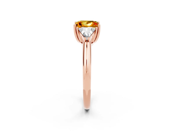 Rose gold Three-Stone Princess Cut Citrine Engagement Ring with Trillion Side Stones and Prong Setting