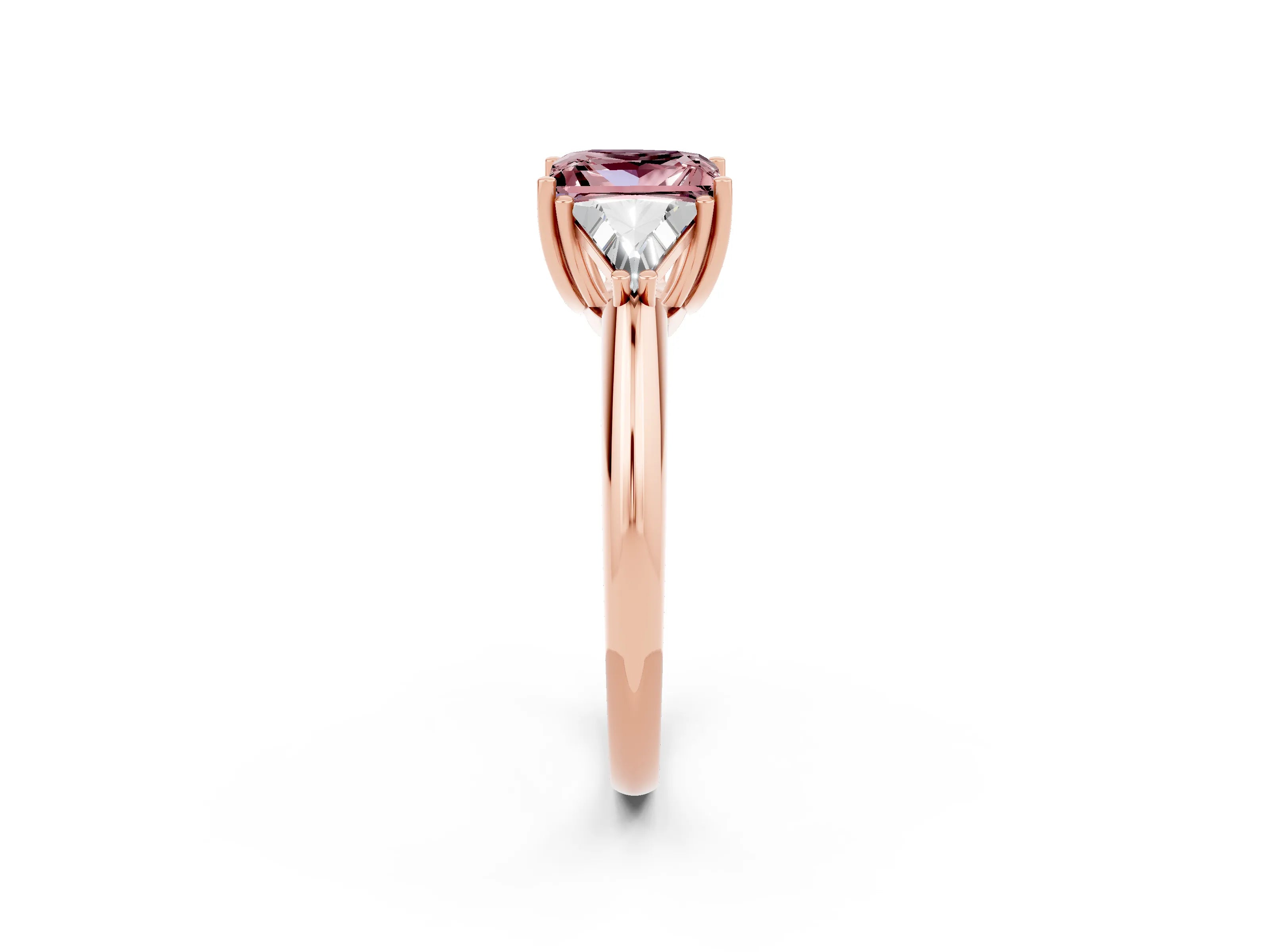 Rose gold Three-Stone Princess Cut Cut Diamond Ring with Trillion Side Stones and Four-Prong Setting_2