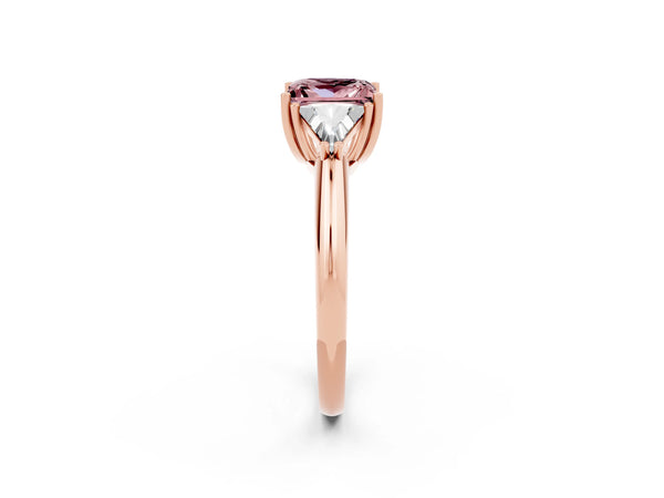 Rose gold Three-Stone Princess Cut Cut Diamond Ring with Trillion Side Stones and Four-Prong Setting