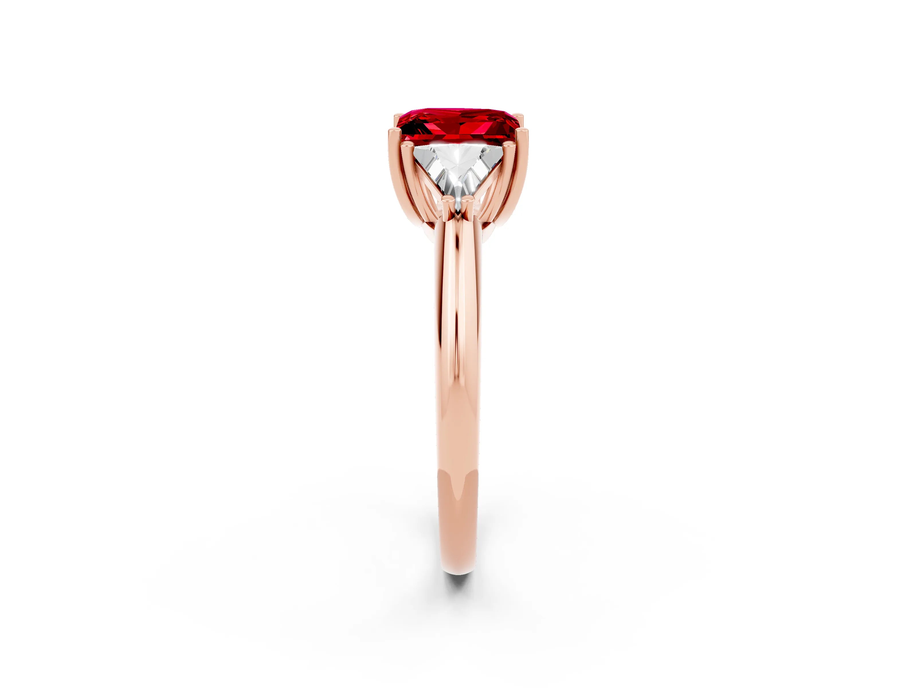 Rose gold Three-Stone Princess Cut Cut Diamond Ring with Trillion Side Stones and Four-Prong Setting_2