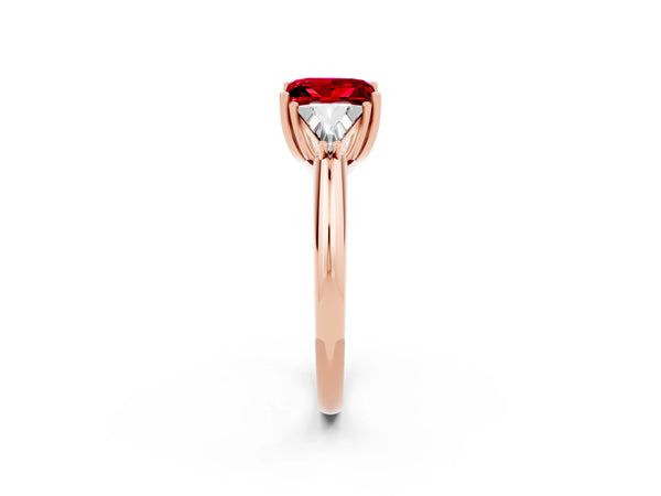 Rose gold Three-Stone Princess Cut Cut Diamond Ring with Trillion Side Stones and Four-Prong Setting