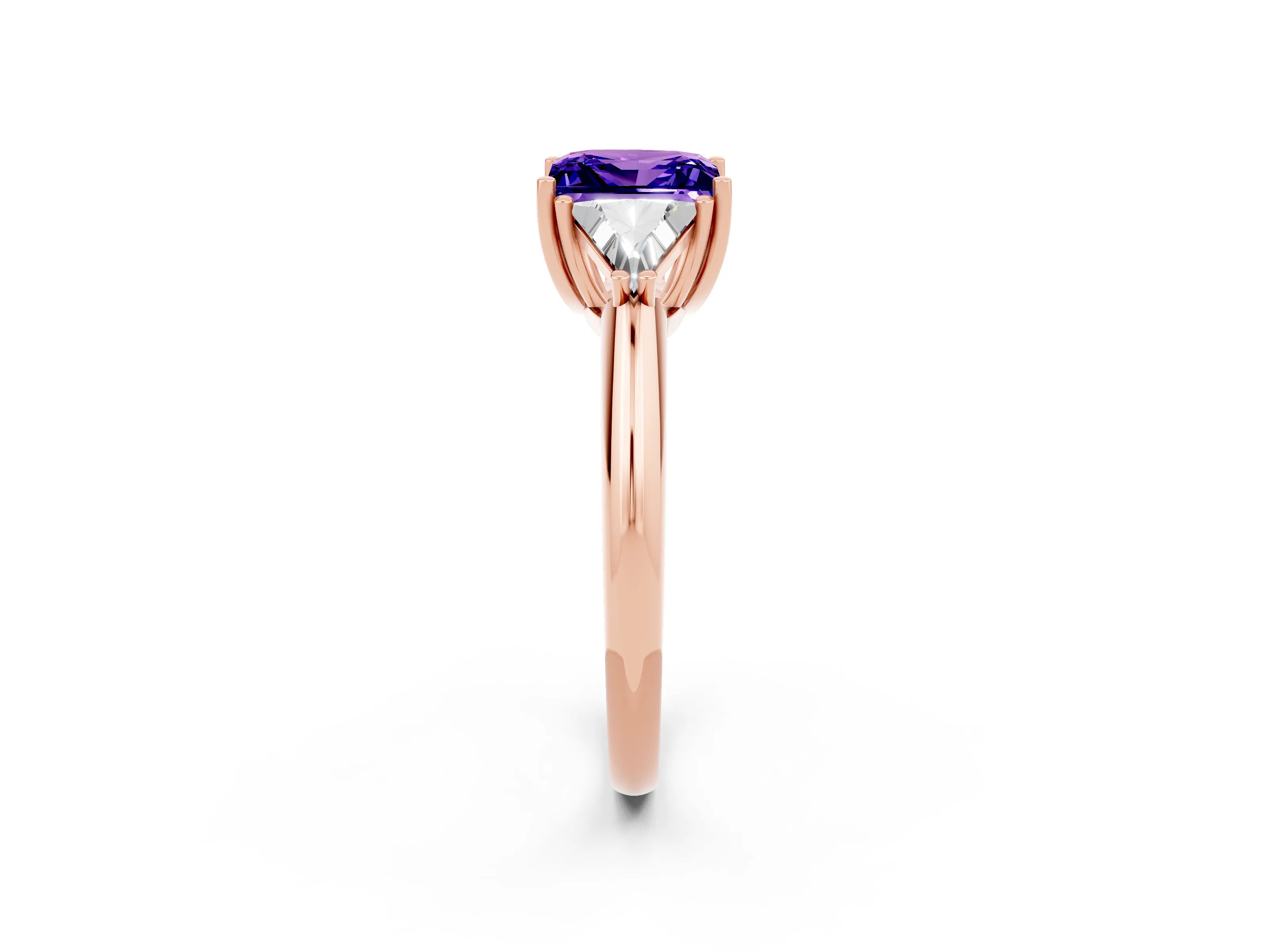 Rose gold Three-Stone Princess Cut Cut Diamond Ring with Trillion Side Stones and Four-Prong Setting_2