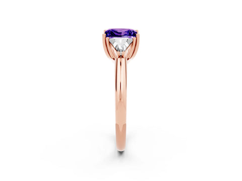 Rose gold Three-Stone Princess Cut Cut Diamond Ring with Trillion Side Stones and Four-Prong Setting_2