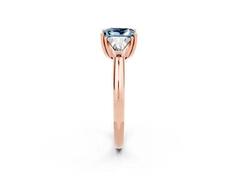 Rose gold Three-Stone Princess Cut Cut Diamond Ring with Trillion Side Stones and Four-Prong Setting_2