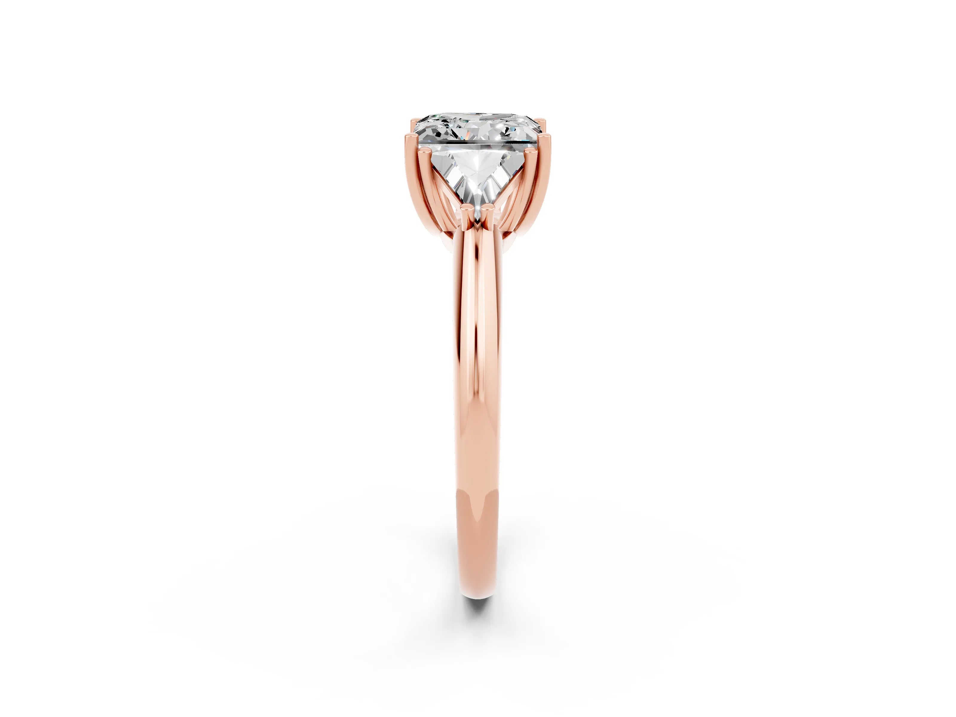 Rose gold Three-Stone Princess Cut Cut Diamond Ring with Trillion Side Stones and Four-Prong Setting_2
