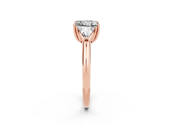 Rose gold Three-Stone Princess Cut Moissanite Engagement Ring with Trillion Side Stones and Prong Setting