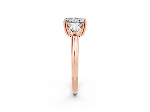 Rose gold Three-Stone Princess Cut Cut Diamond Ring with Trillion Side Stones and Four-Prong Setting_2
