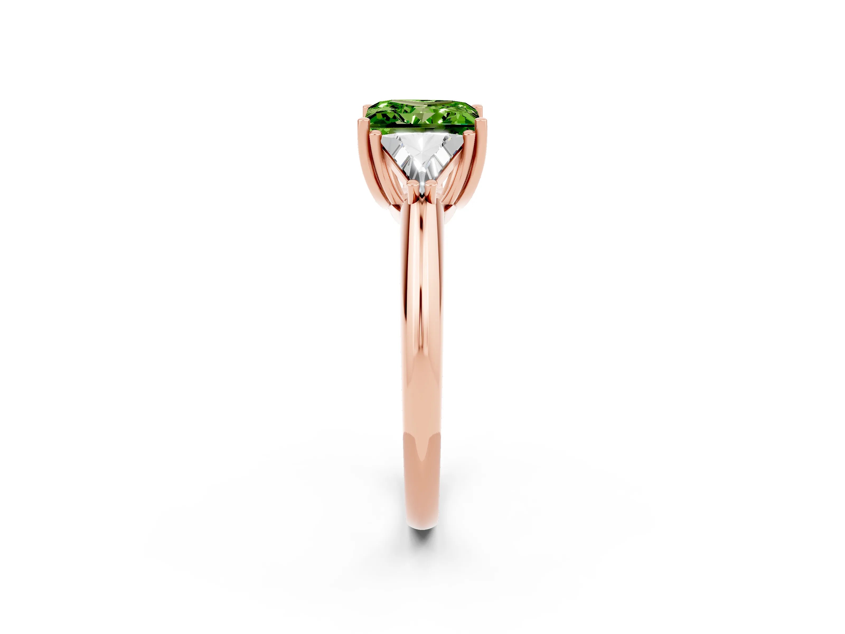 Rose gold Three-Stone Princess Cut Cut Diamond Ring with Trillion Side Stones and Four-Prong Setting_2