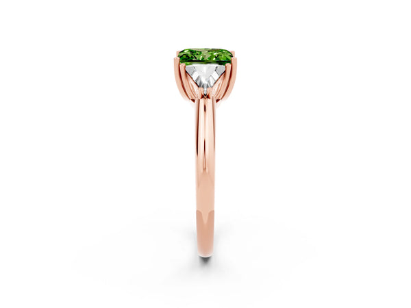 Rose gold Three-Stone Princess Cut Cut Diamond Ring with Trillion Side Stones and Four-Prong Setting