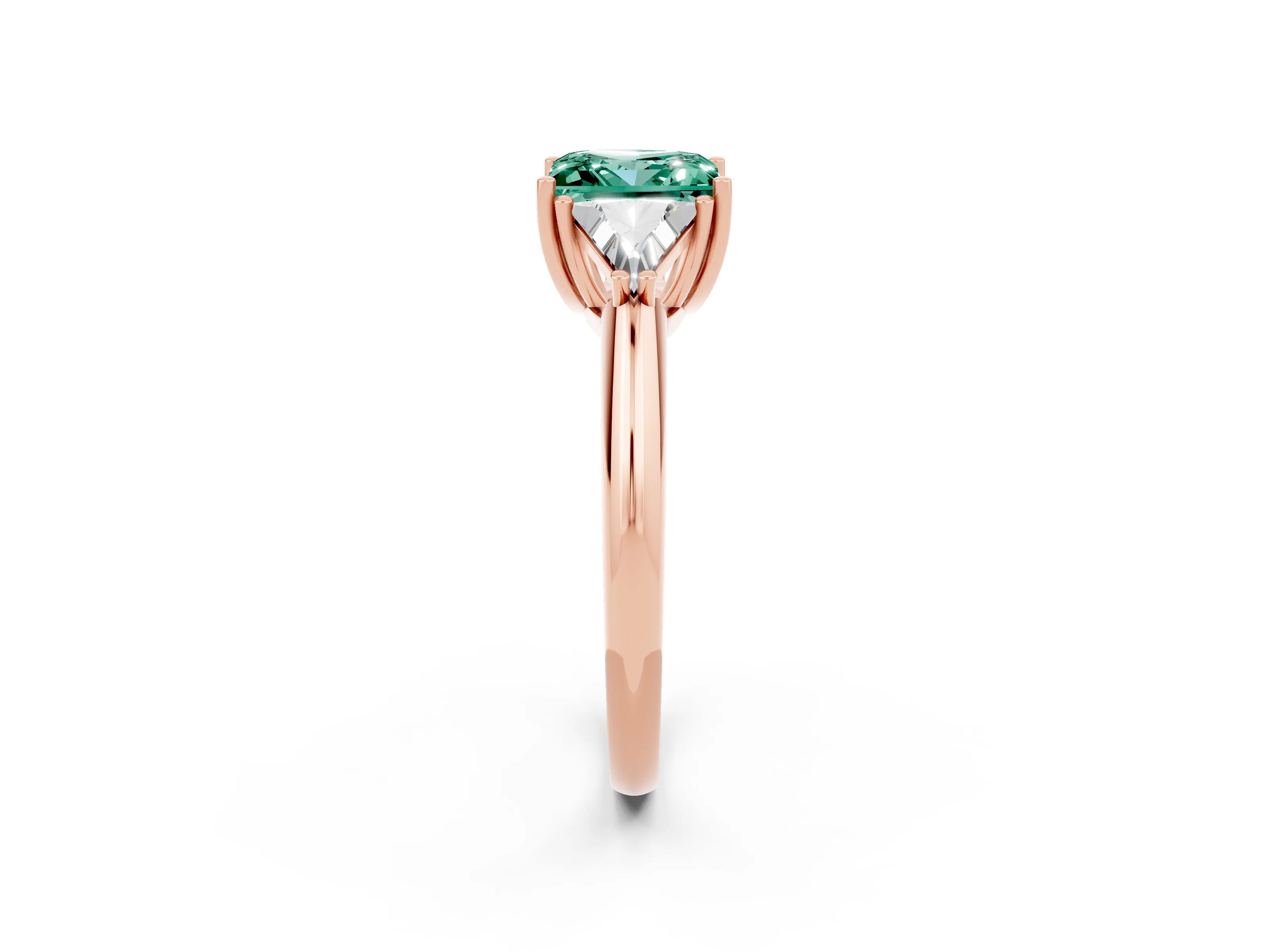 Rose gold Three-Stone Princess Cut Cut Diamond Ring with Trillion Side Stones and Four-Prong Setting_2