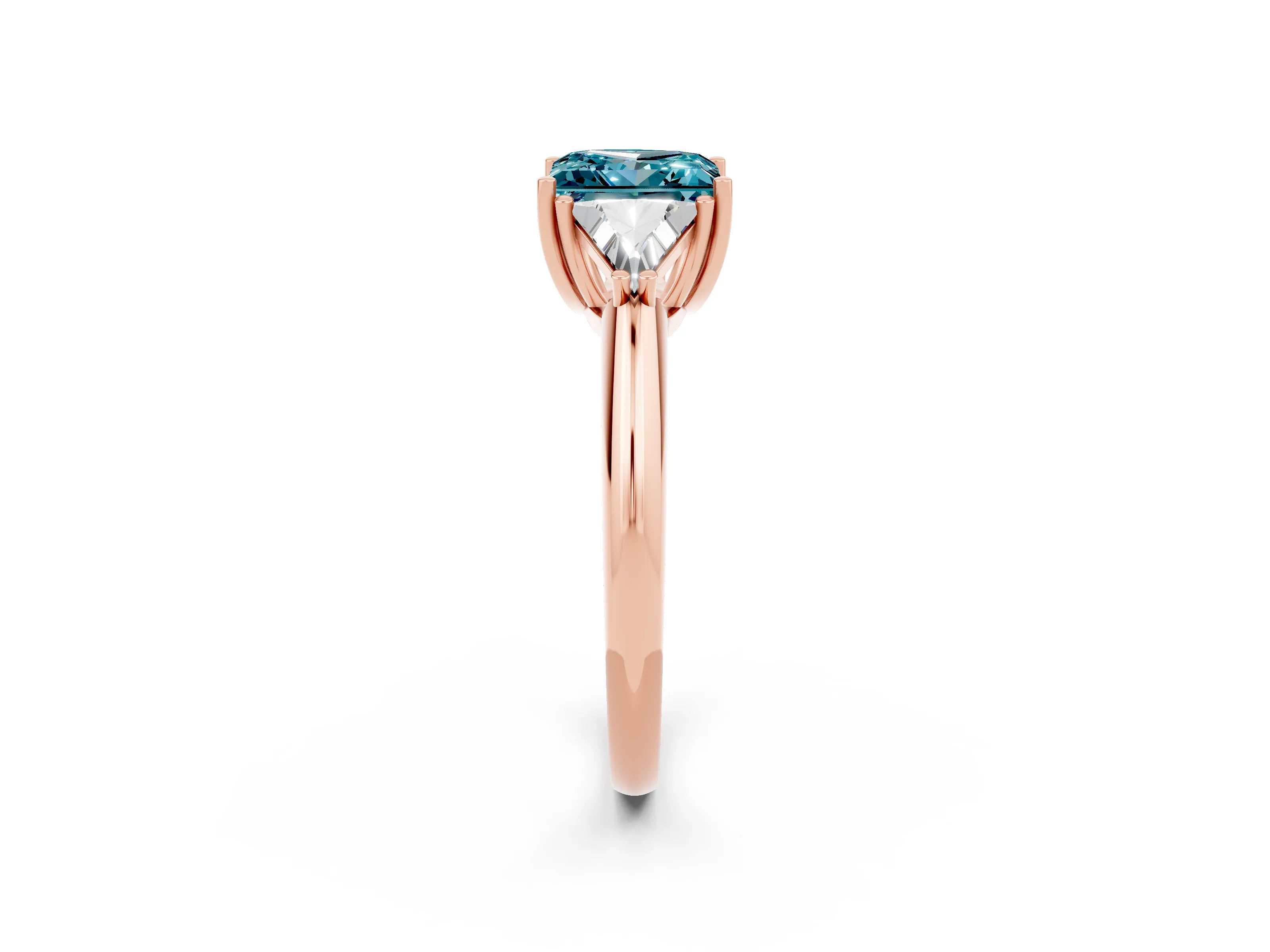 Rose gold Three-Stone Princess Cut Cut Diamond Ring with Trillion Side Stones and Four-Prong Setting_2
