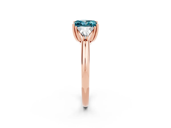 Rose gold Three-Stone Princess Cut Cut Diamond Ring with Trillion Side Stones and Four-Prong Setting