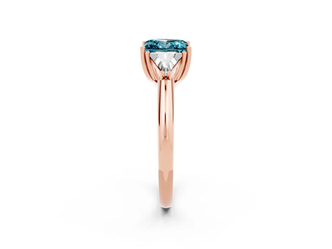 Rose gold Three-Stone Princess Cut Cut Diamond Ring with Trillion Side Stones and Four-Prong Setting_2