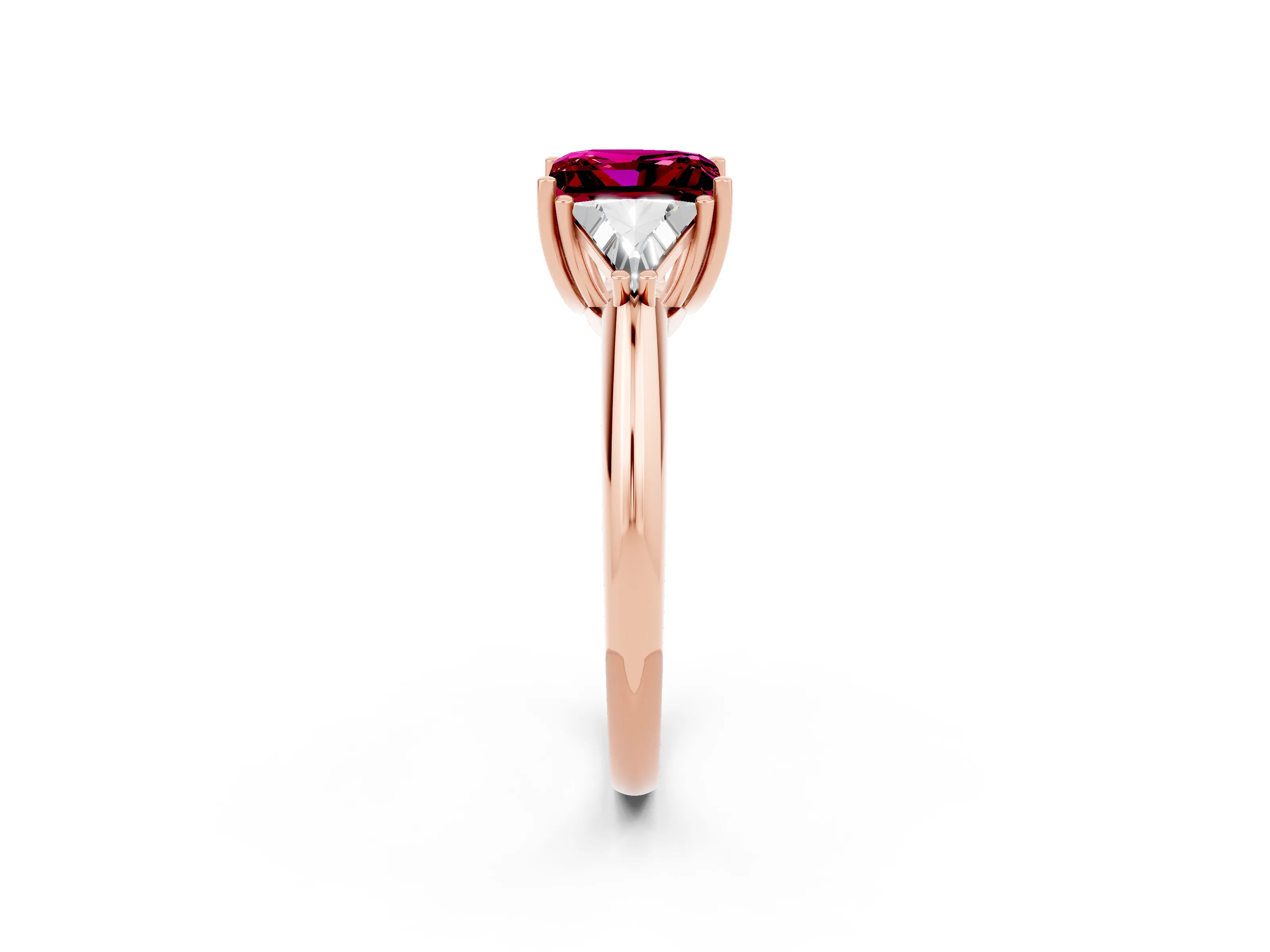 Rose gold Three-Stone Princess Cut Cut Diamond Ring with Trillion Side Stones and Four-Prong Setting_2