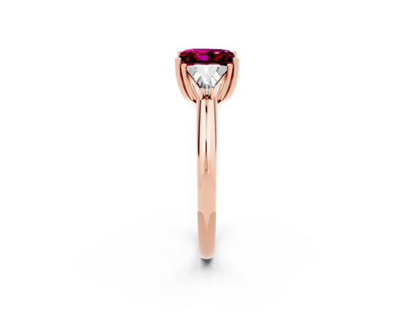 Rose gold Three-Stone Princess Cut Garnet Engagement Ring with Trillion Side Stones and Prong Setting