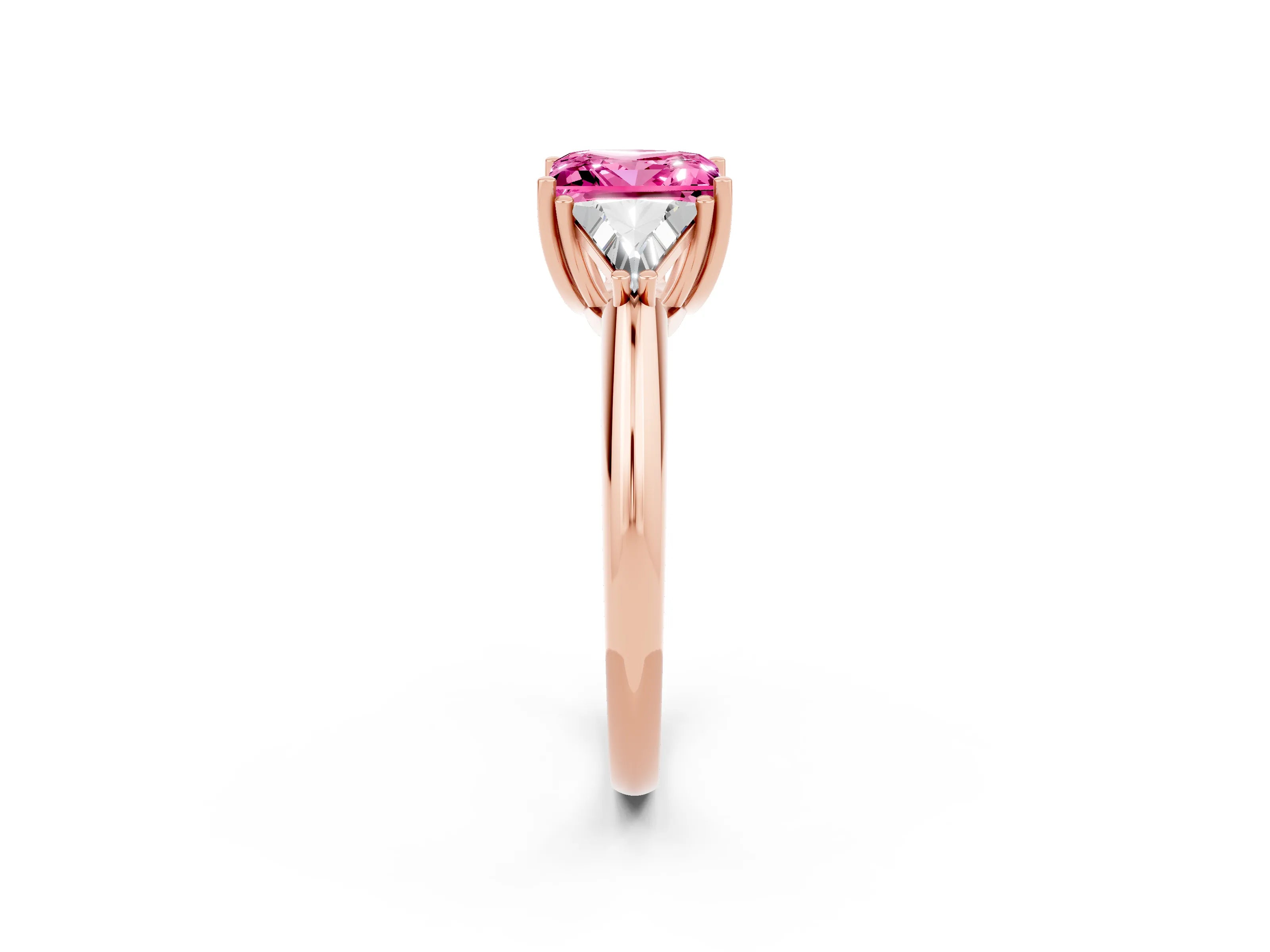 Rose gold Three-Stone Princess Cut Cut Diamond Ring with Trillion Side Stones and Four-Prong Setting_2