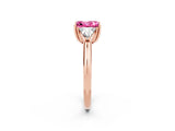 Rose gold Three-Stone Princess Cut Cut Diamond Ring with Trillion Side Stones and Four-Prong Setting_2