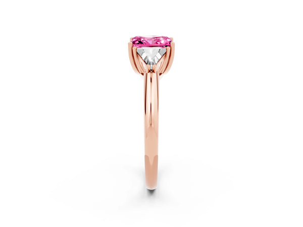 Rose gold Three-Stone Princess Cut Cut Diamond Ring with Trillion Side Stones and Four-Prong Setting
