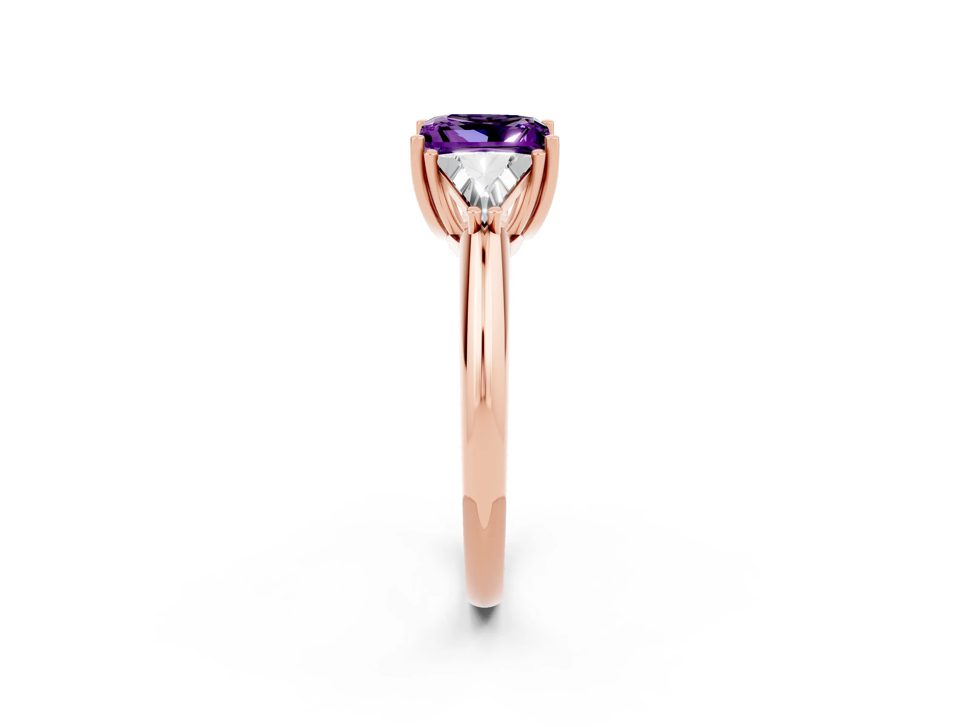 Rose gold Three-Stone Princess Cut Cut Diamond Ring with Trillion Side Stones and Four-Prong Setting_2