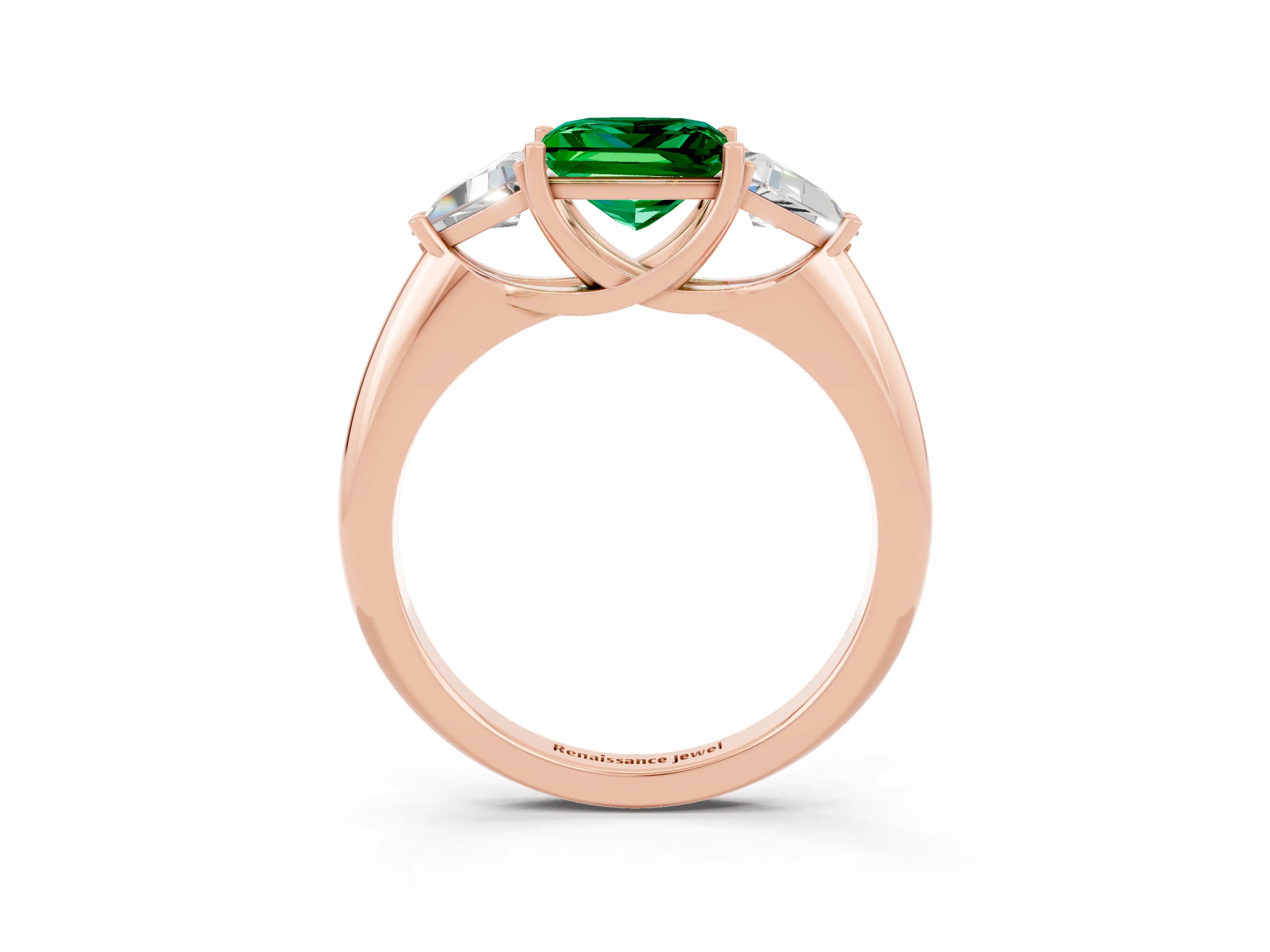 Rose gold Three-Stone Princess Cut Cut Diamond Ring with Trillion Side Stones and Four-Prong Setting_3