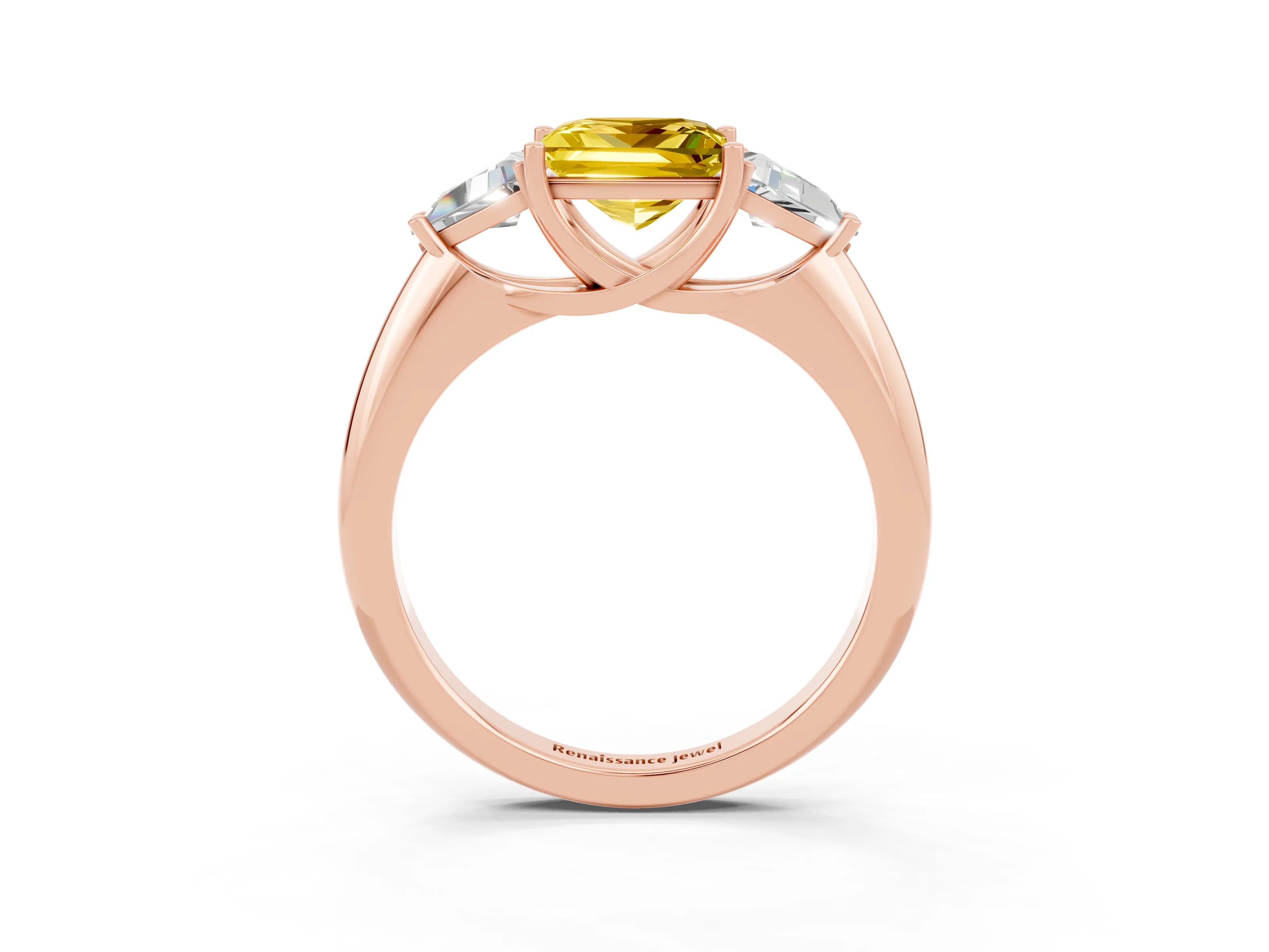 Rose gold Three-Stone Princess Cut Cut Diamond Ring with Trillion Side Stones and Four-Prong Setting_3