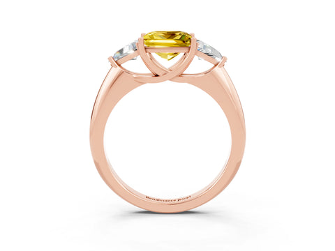 Rose gold Three-Stone Princess Cut Cut Diamond Ring with Trillion Side Stones and Four-Prong Setting_3