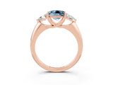 Rose gold Three-Stone Princess Cut Cut Diamond Ring with Trillion Side Stones and Four-Prong Setting_3