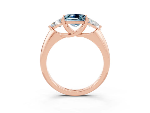 Rose gold Three-Stone Princess Cut Cut Diamond Ring with Trillion Side Stones and Four-Prong Setting_3