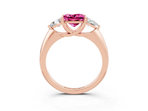 Rose gold Three-Stone Princess Cut Cut Diamond Ring with Trillion Side Stones and Four-Prong Setting_3