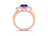 Rose gold Three-Stone Princess Cut Cut Diamond Ring with Trillion Side Stones and Four-Prong Setting_3